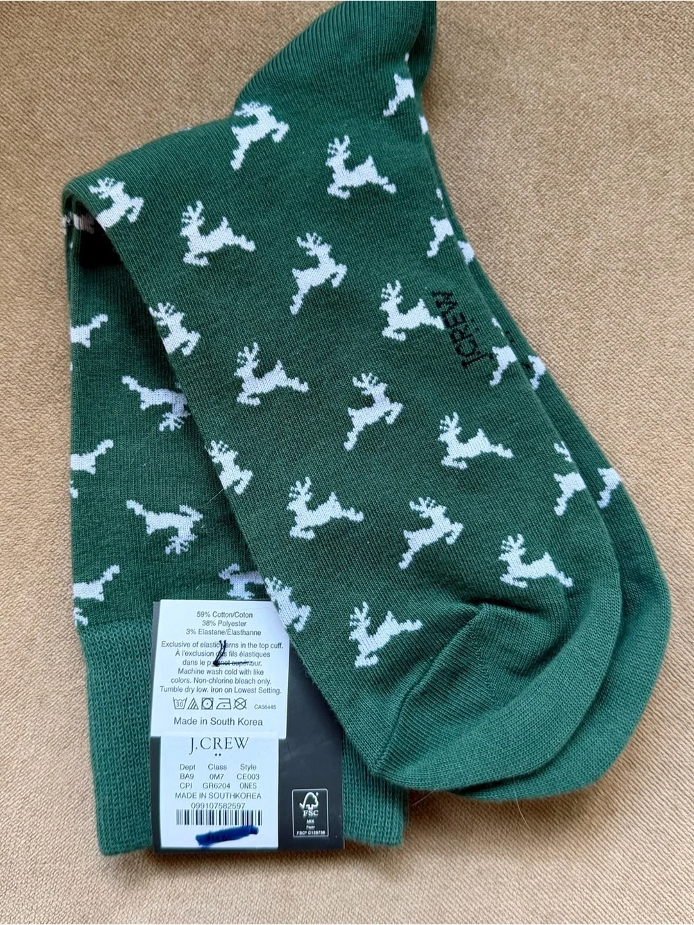 J.Crew Men’s Green Reindeer Socks